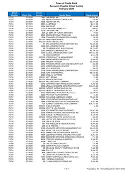 Town of Castle Rock Accounts Payable Check Listing February 2020