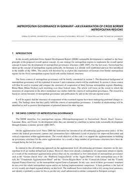 Metropolitan Governance in Germany –An Examination of Cross Border Metropolitan Regions