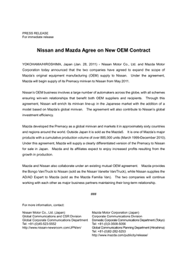 Nissan and Mazda Agree on New OEM Contract