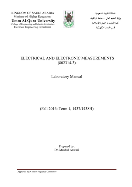 802314-3) Laboratory Manual (Fall 2016: Term 1, 1437/1438H
