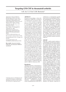 Targeting GM-CSF in Rheumatoid Arthritis A.B