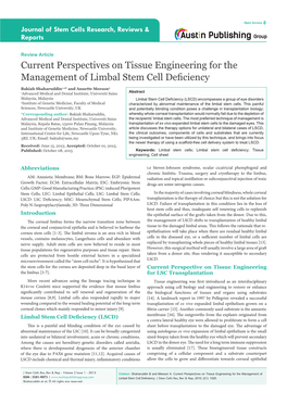 Current Perspectives on Tissue Engineering for the Management of Limbal Stem Cell Deficiency