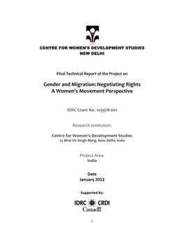 Gender and Migration: Negotiating Rights a Women's Movement