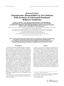 Chromosome Abnormalities in Two Patients with Features of Autosomal Dominant Robinow Syndrome