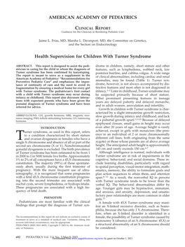 Health Supervision for Children with Turner Syndrome