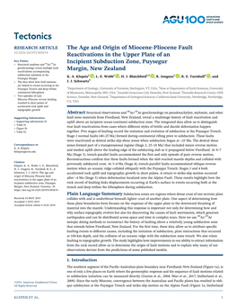 The Age and Origin of Miocene-Pliocene Fault Reactivations in the Upper Plate of an Incipient Subduction Zone, Puysegur Margin