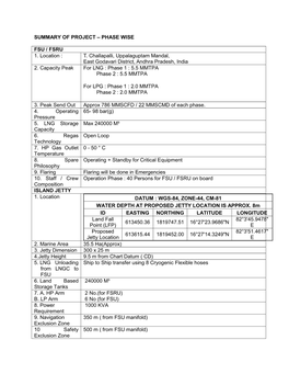 SUMMARY of PROJECT – PHASE WISE FSU / FSRU 1. Location : T