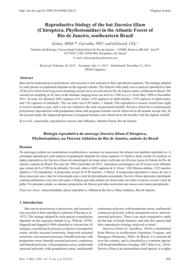 Reproductive Biology of the Bat Sturnira Lilium