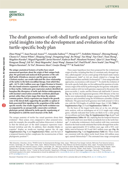 The Draft Genomes of Softshell Turtle and Green Sea Turtle Yield Insights