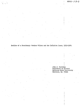 Woodrow Wilson and the Inflation Issue, 1919-1920