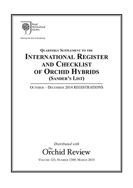 New Orchid Hybrids October – December 2014 REGISTRATIONS