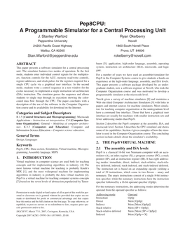 Pep8cpu: a Programmable Simulator for a Central Processing Unit J