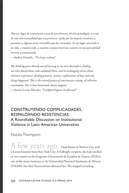 CONSTRUYENDO COMPLICADADES, RESPALDANDO RESISTENCIAS: a Roundtable Discussion on Institutional Violence in Latin American Universities