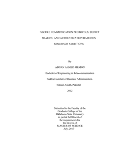 Secure Communication Protocols, Secret Sharing and Authentication Based on Goldbach Partitions