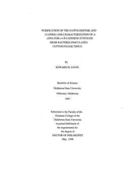 PURIFICATION of the NATIVE ENZYME and CLONING .AND CHARACTERIZATION of a Cdna for (+ )-6-CADINENE SYNTHASE from BACTERIA-INOCULATED COTTON FOLIAR TISSUE