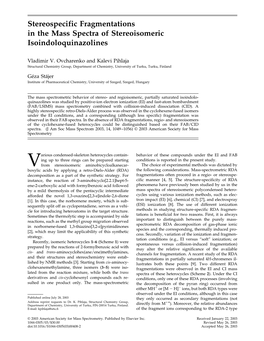 Stereospecific Fragmentations in the Mass Spectra of Stereoisomeric Isoindoloquinazolines