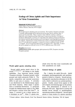 Ecology of Citrus Aphids and Their Importance to Virus Transmission