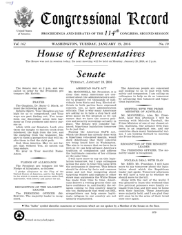 Congressional Record United States Th of America PROCEEDINGS and DEBATES of the 114 CONGRESS, SECOND SESSION