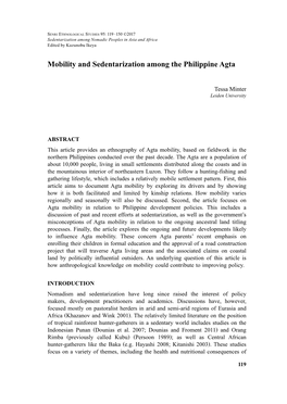 Mobility and Sedentarization Among the Philippine Agta