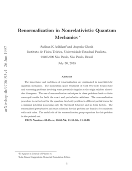 Renormalization in Nonrelativistic Quantum Mechanics