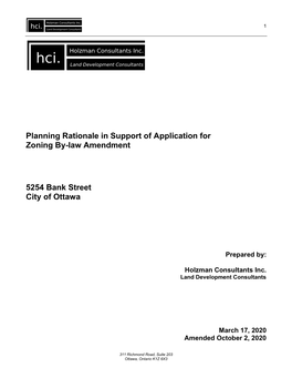 Planning Rationale in Support of Application for Zoning By-Law Amendment