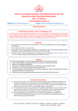 Covid-19 Outbreak Control and Prevention State Cell Health & Family Welfare Department Govt