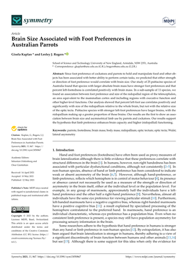 Brain Size Associated with Foot Preferences in Australian Parrots