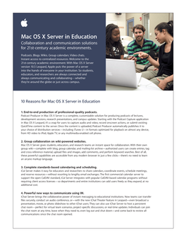 Mac OS X Server in Education Collaboration and Communication Solutions for 21St-Century Academic Environments