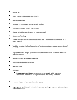 Chapter 34 • Drugs Used to Treat Nausea and Vomiting