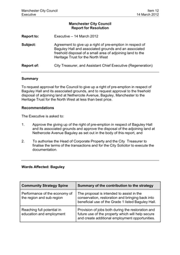 Report on Baguley Hall to Executive 14 March 2012