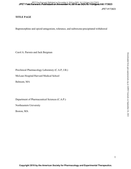 1 TITLE PAGE Buprenorphine and Opioid Antagonism, Tolerance