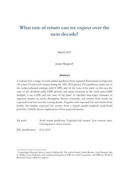 What Rate of Return Can We Expect Over the Next Decade?