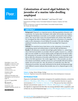 Colonization of Novel Algal Habitats by Juveniles of a Marine Tube-Dwelling Amphipod