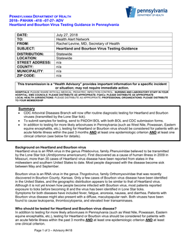 ADV Heartland and Bourbon Virus Testing Guidance in Pennsylvania