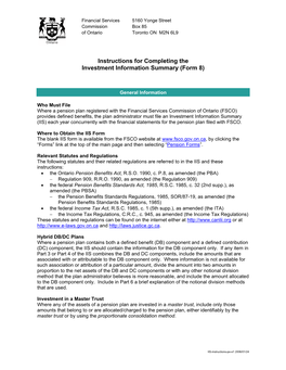 Instructions for Completing the Investment Information Summary (Form 8)