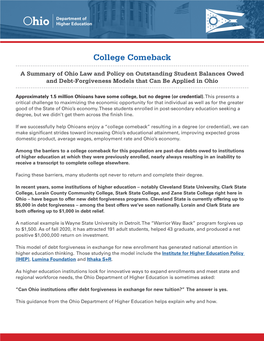 College Comeback: ODHE Formal Guidance