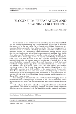 Blood Film Preparation and Staining Procedures