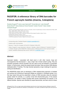 A Reference Library of DNA Barcodes for French Saproxylic Beetles (Insecta, Coleoptera)