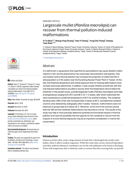 Largescale Mullet (Planiliza Macrolepis) Can Recover from Thermal Pollution-Induced Malformations