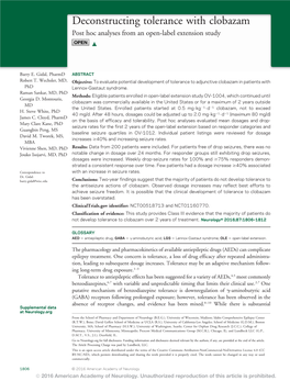 Deconstructing Tolerance with Clobazam Post Hoc Analyses from an Open-Label Extension Study