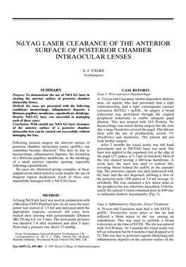 Nd:Y AG LASER CLEARANCE of the ANTERIOR SURFACE of POSTERIOR CHAMBER INTRAOCULAR LENSES