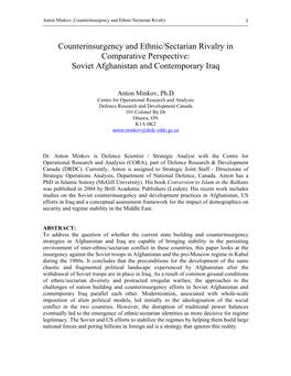 Counterinsurgency and Ethnic/Sectarian Rivalry in Comparative Perspective: Soviet Afghanistan and Contemporary Iraq