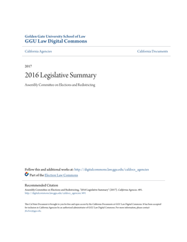 2016 Legislative Summary Assembly Committee on Elections and Redistricting