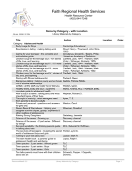 Health Resource Ctr. Library Catalog