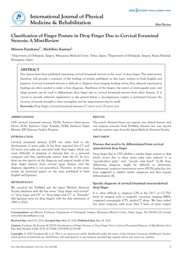 Classification of Finger Posture in Drop Finger Due to Cervical Foraminal Stenosis: a Mini-Review