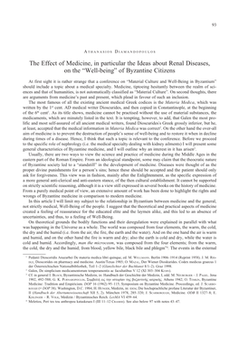 The Effect of Medicine, in Particular the Ideas About Renal Diseases, on the “Well-Being” of Byzantine Citizens