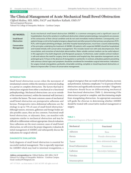 The Clinical Management of Acute Mechanical Small Bowel Obstruction