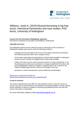 Williams, Justin A. (2010) Musical Borrowing in Hip-Hop Music: Theoretical Frameworks and Case Studies