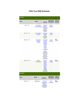 2006 Pga Tour Schedule