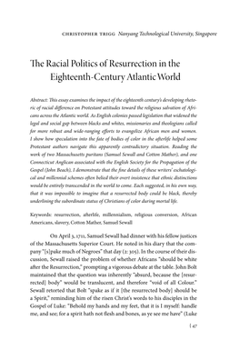 The Racial Politics of Resurrection in the Eighteenth- Century Atlantic World